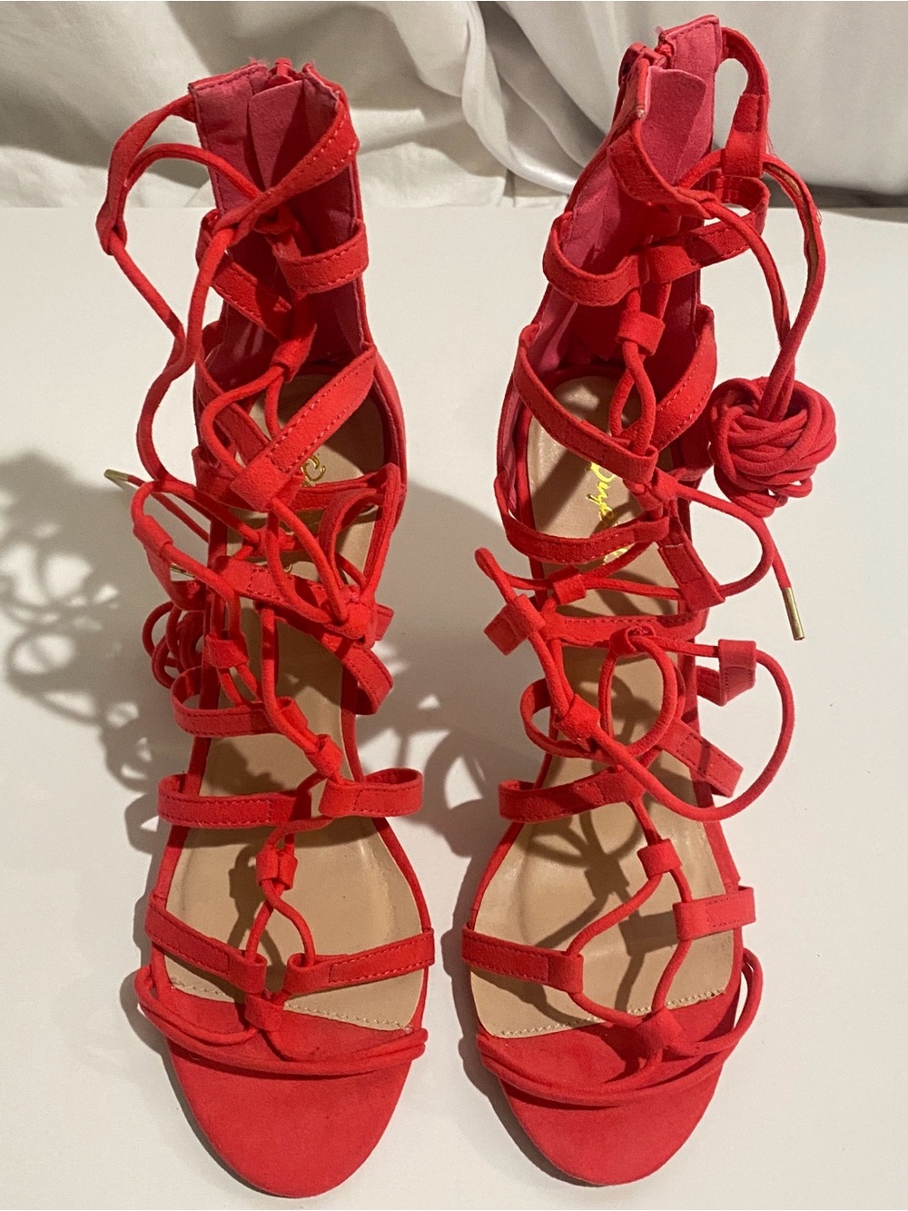 Qupid Women's 8 Fuchsia Pink Y2K Lace Up Cage Strappy Statement Stilettos Heels
